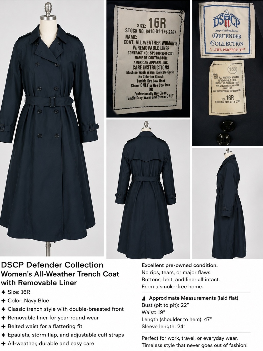 Fender Navy Trench Coat with Belt